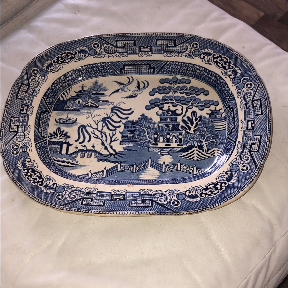 ANTIQUE PRE 1890’s STONEWARE PLATTER 14”